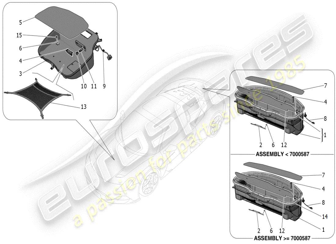 maserati mc20 (2024) trunk compartments parts diagram