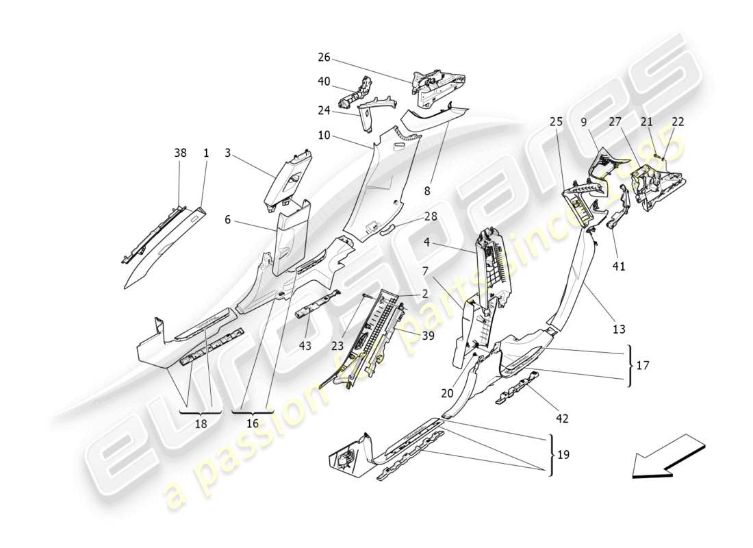 maserati levante modena (2022) passenger compartment b pillar trim panels and side panels part diagram