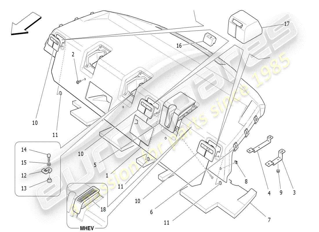 maserati ghibli (2019) rear parcel shelf part diagram