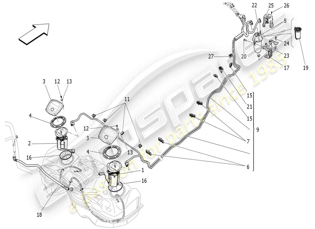 maserati ghibli (2021) fuel pumps and connection lines part diagram