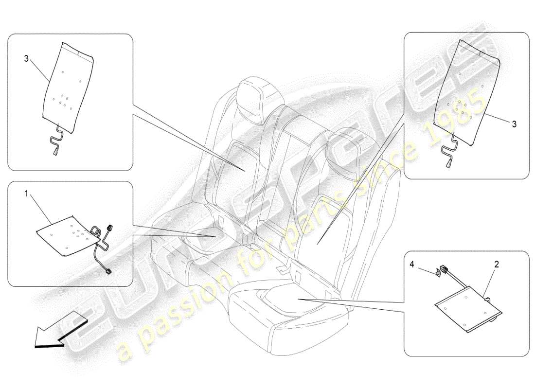 maserati ghibli (2019) rear seats: mechanics and electronics part diagram