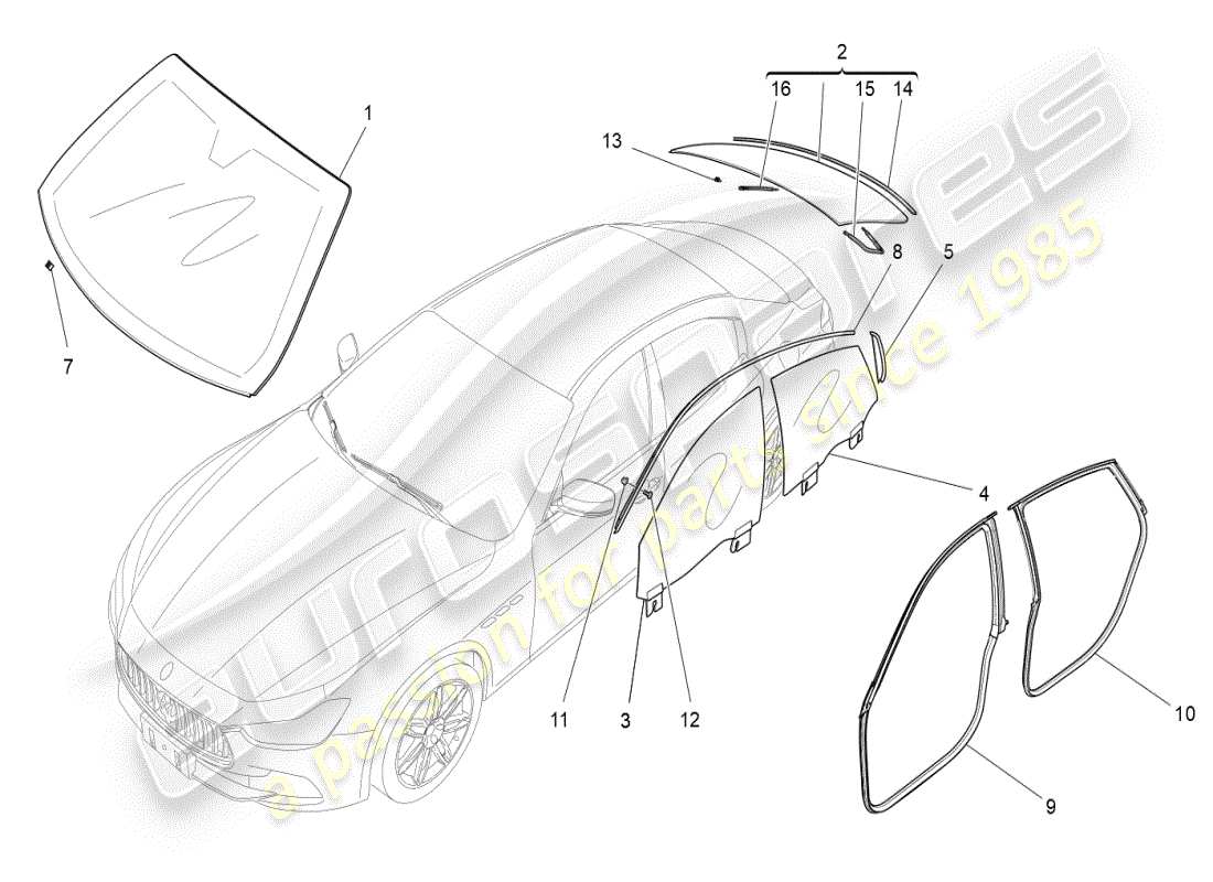 maserati ghibli (2019) windows and window strips part diagram