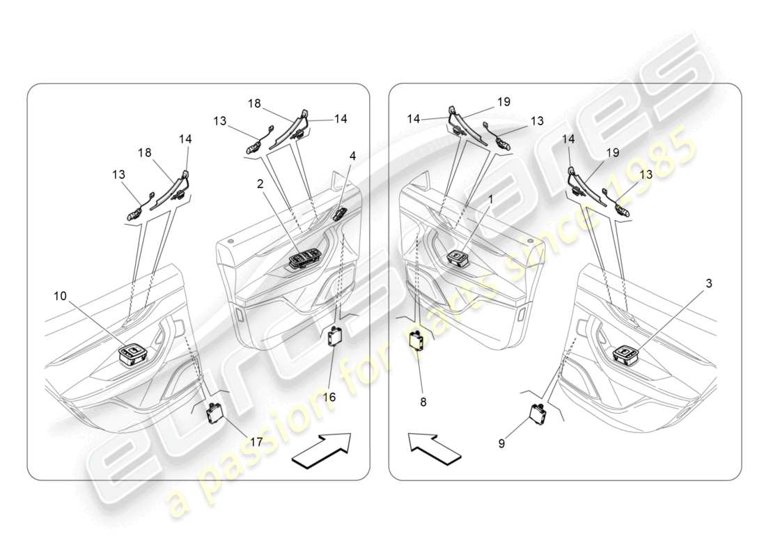 maserati levante modena (2022) door devices part diagram