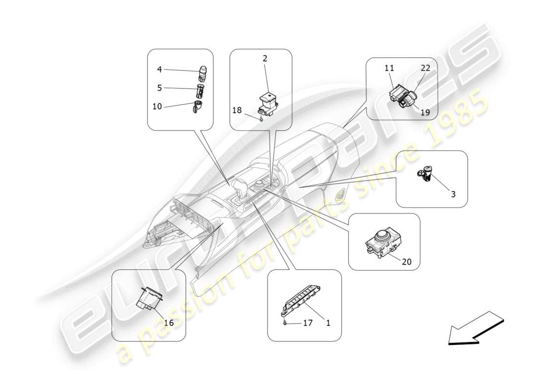 maserati levante modena (2022) centre console devices part diagram