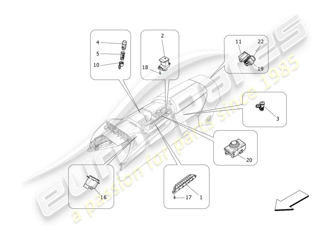 maserati levante trofeo (2020) centre console devices parts diagram