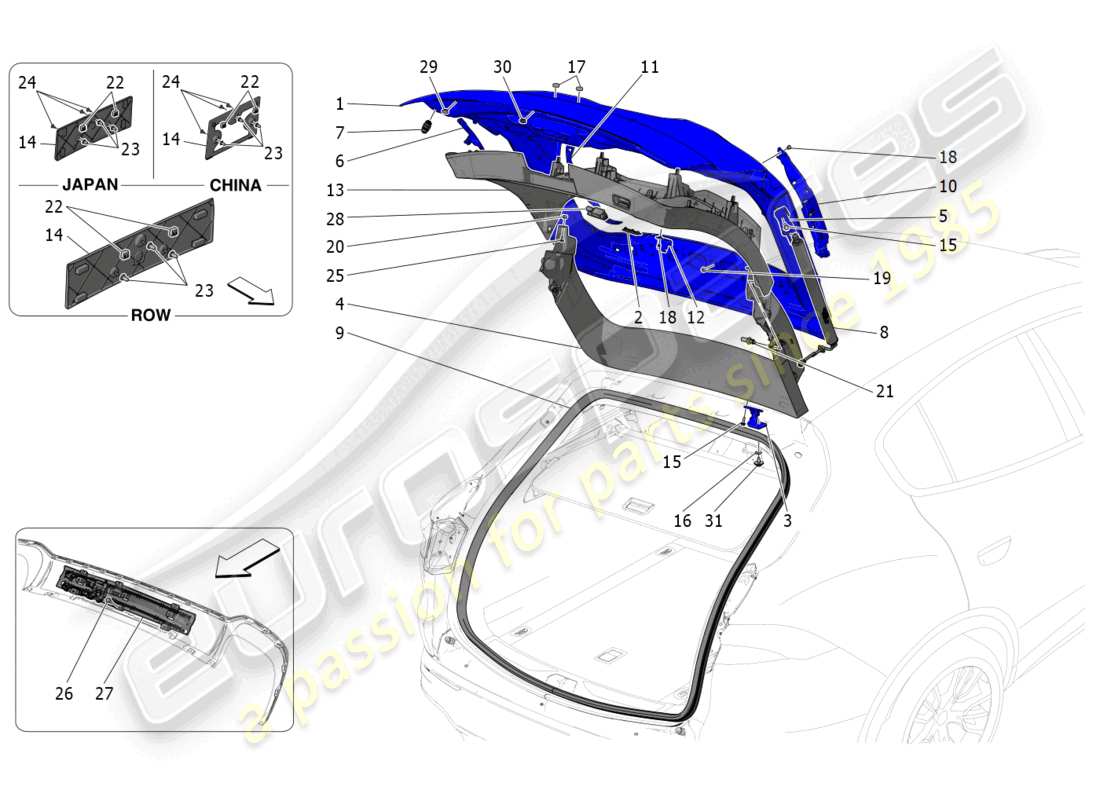 maserati grecale gt (2023) rear liftgate part diagram