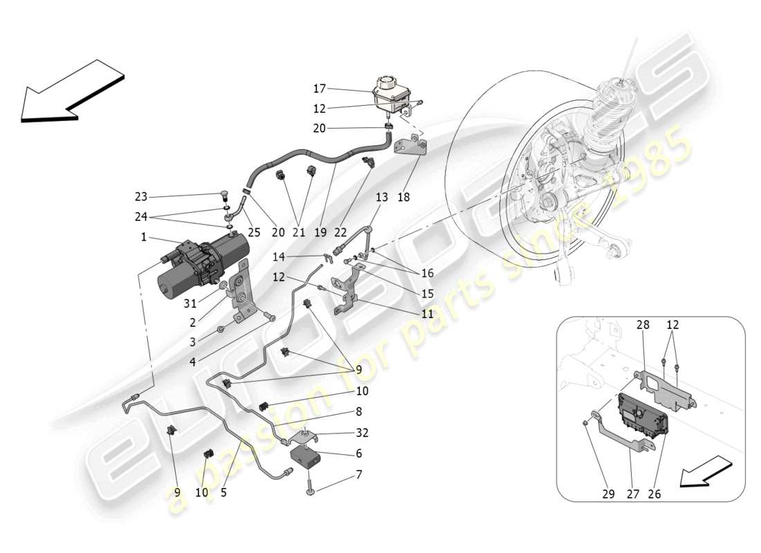 maserati mc20 (2022) hydraulic system front axle lift part diagram