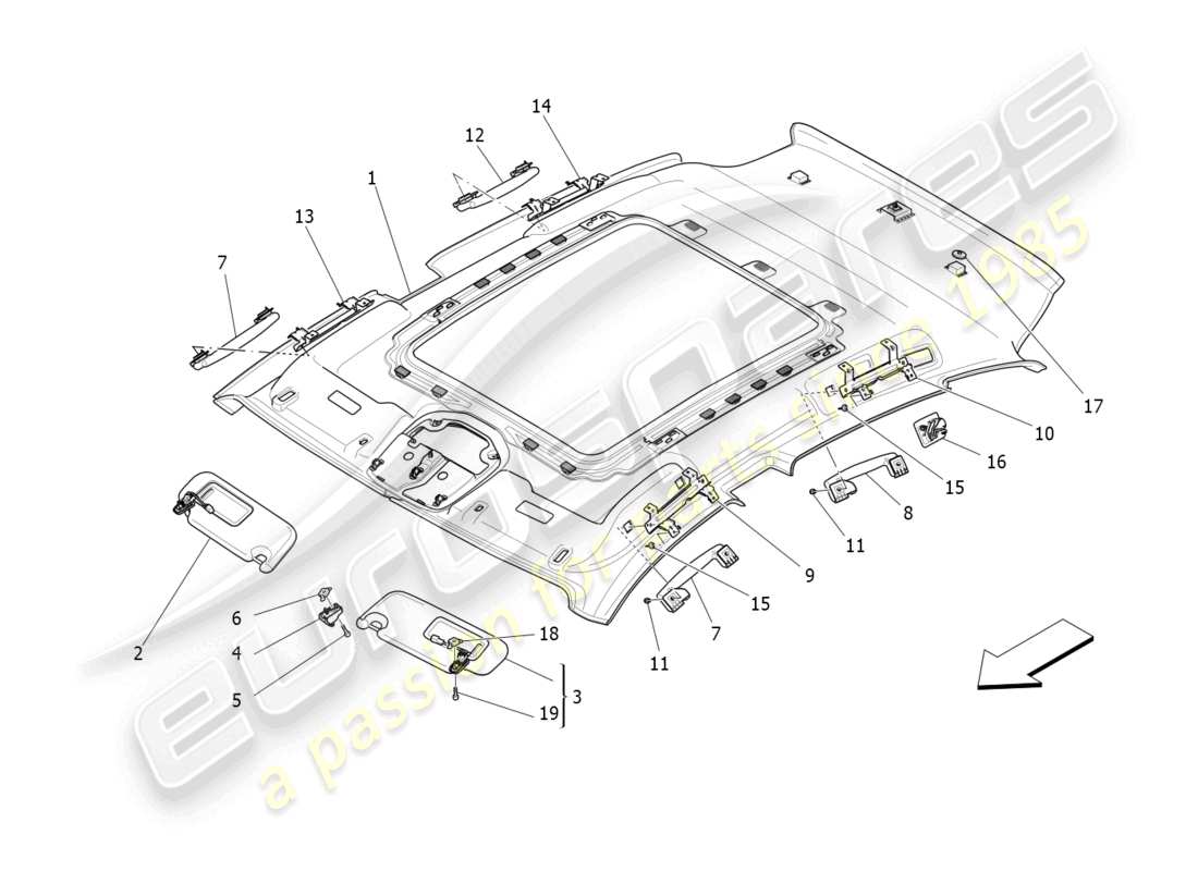 maserati levante modena (2022) roof and sun visors part diagram