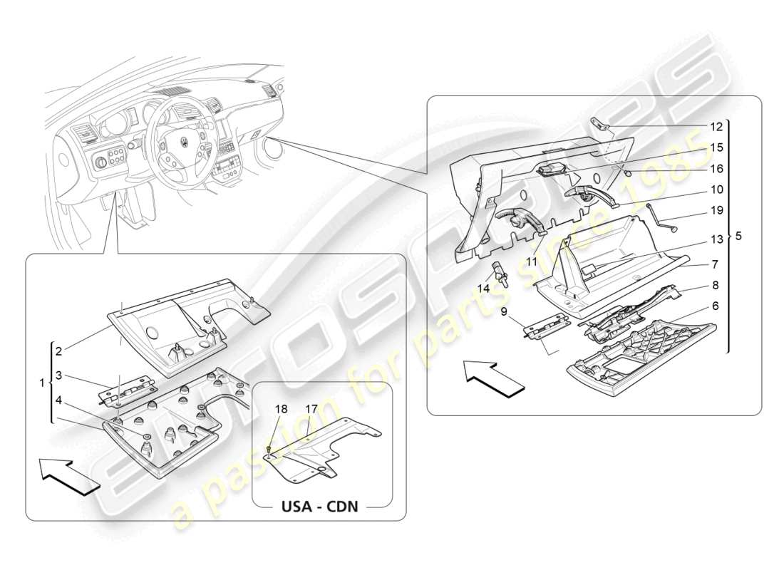 maserati granturismo mc stradale (2012) glove compartments part diagram