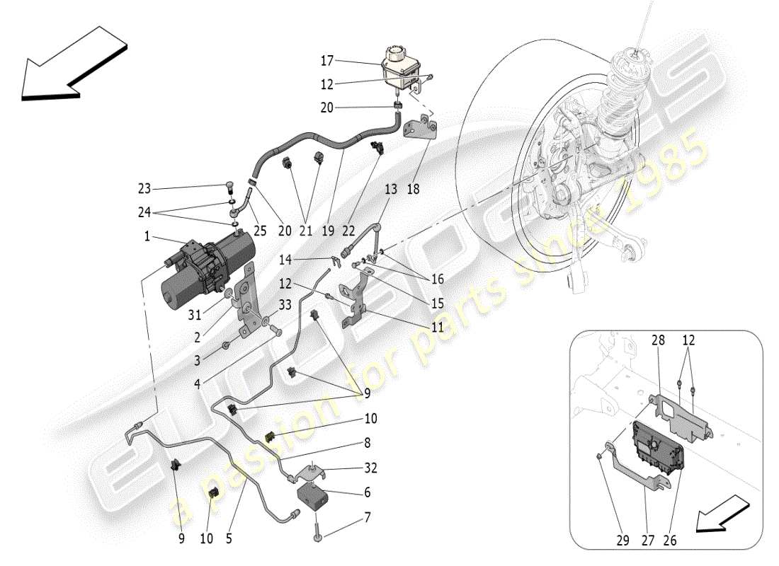 maserati mc20 (2024) hydraulic system front axle lift parts diagram