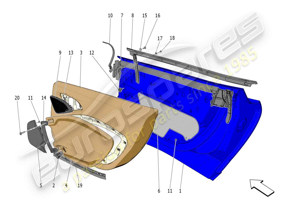maserati mc20 (2024) doors: trim panels parts diagram