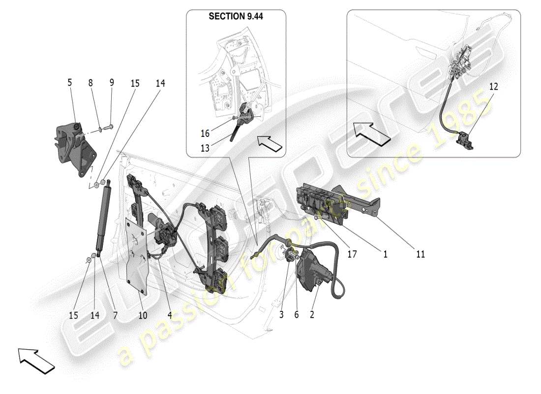 maserati mc20 (2024) doors: mechanisms part diagram