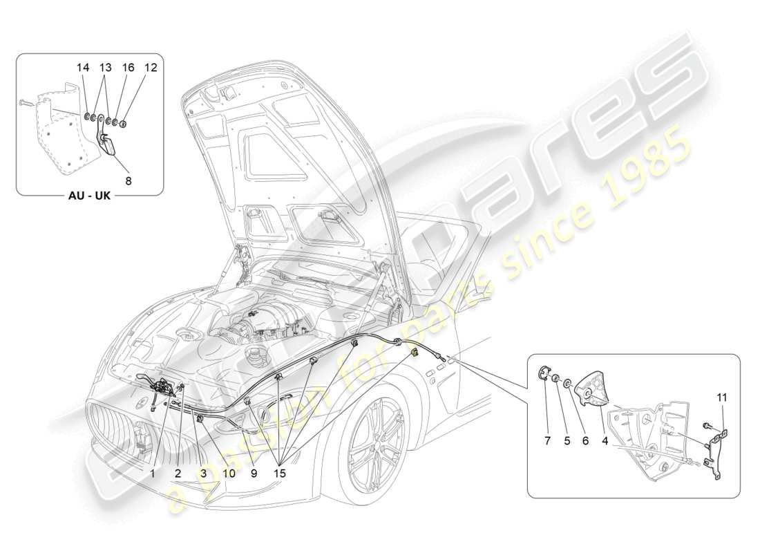 maserati granturismo mc stradale (2012) front lid opening button part diagram