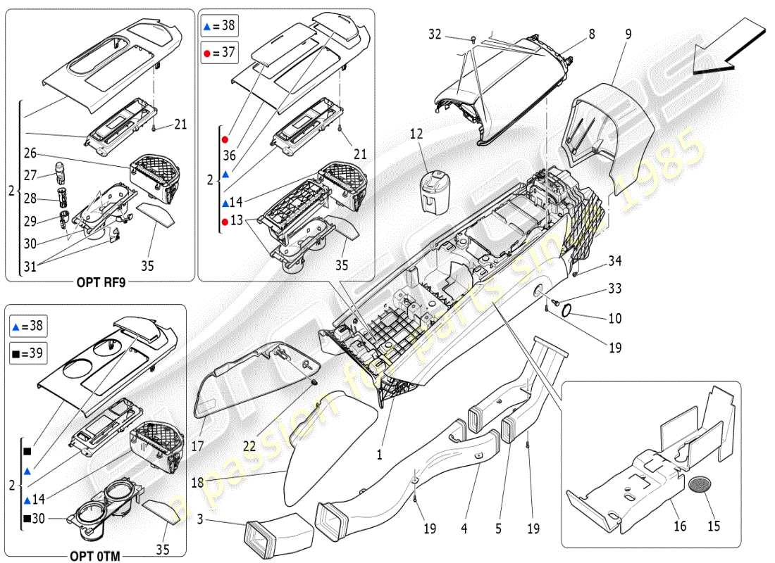 maserati ghibli (2021) accessory console and centre console part diagram