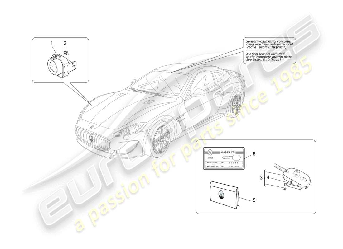 maserati granturismo mc stradale (2011) alarm and immobilizer system part diagram