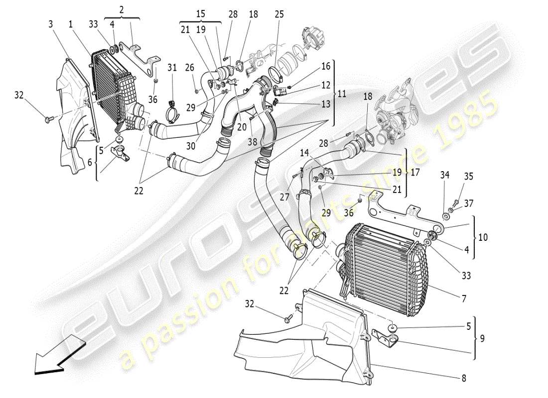 maserati ghibli (2020) intercooler system parts diagram
