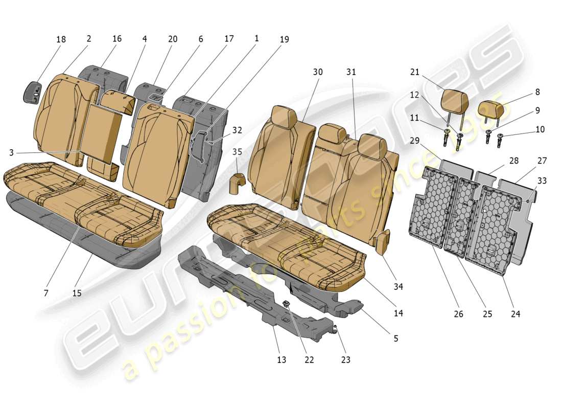 maserati grecale gt (2023) rear seats: trim panels part diagram