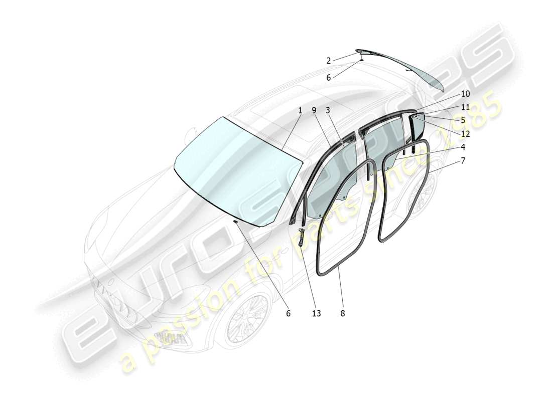 maserati grecale gt (2023) windows and window strips part diagram