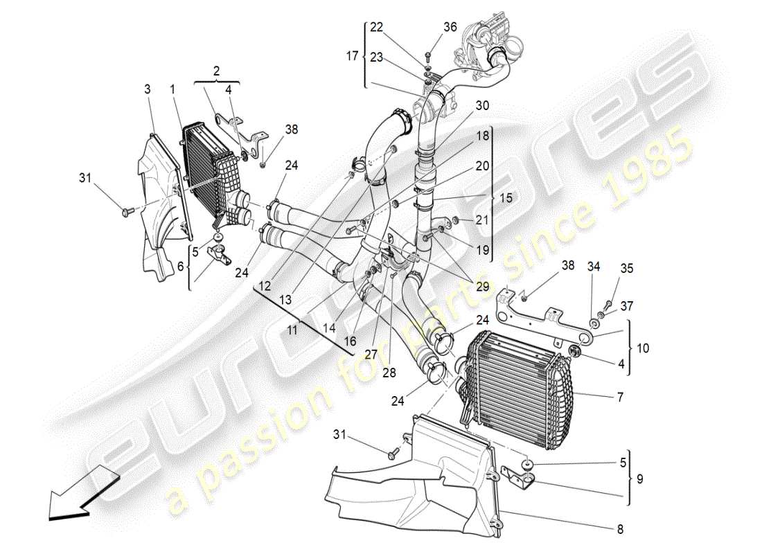 maserati ghibli (2021) intercooler system part diagram