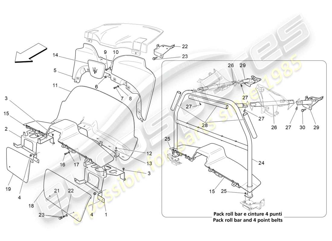 maserati granturismo mc stradale (2011) passenger compartment b pillar trim panels and side panels part diagram