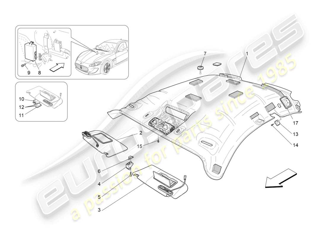 maserati granturismo mc stradale (2012) roof and sun visors part diagram