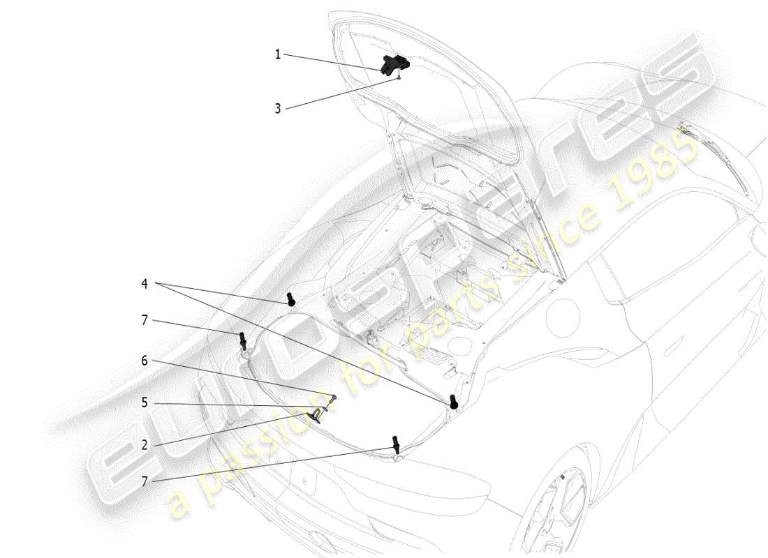 maserati mc20 (2024) rear lid opening control parts diagram