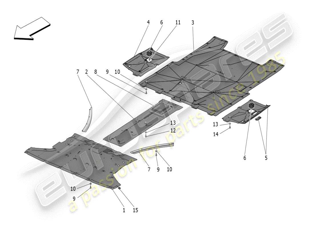maserati mc20 (2024) underbody and underfloor guards parts diagram