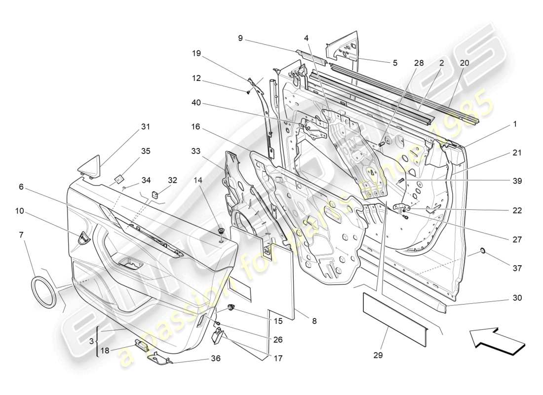 maserati levante trofeo (2020) front doors: trim panels parts diagram