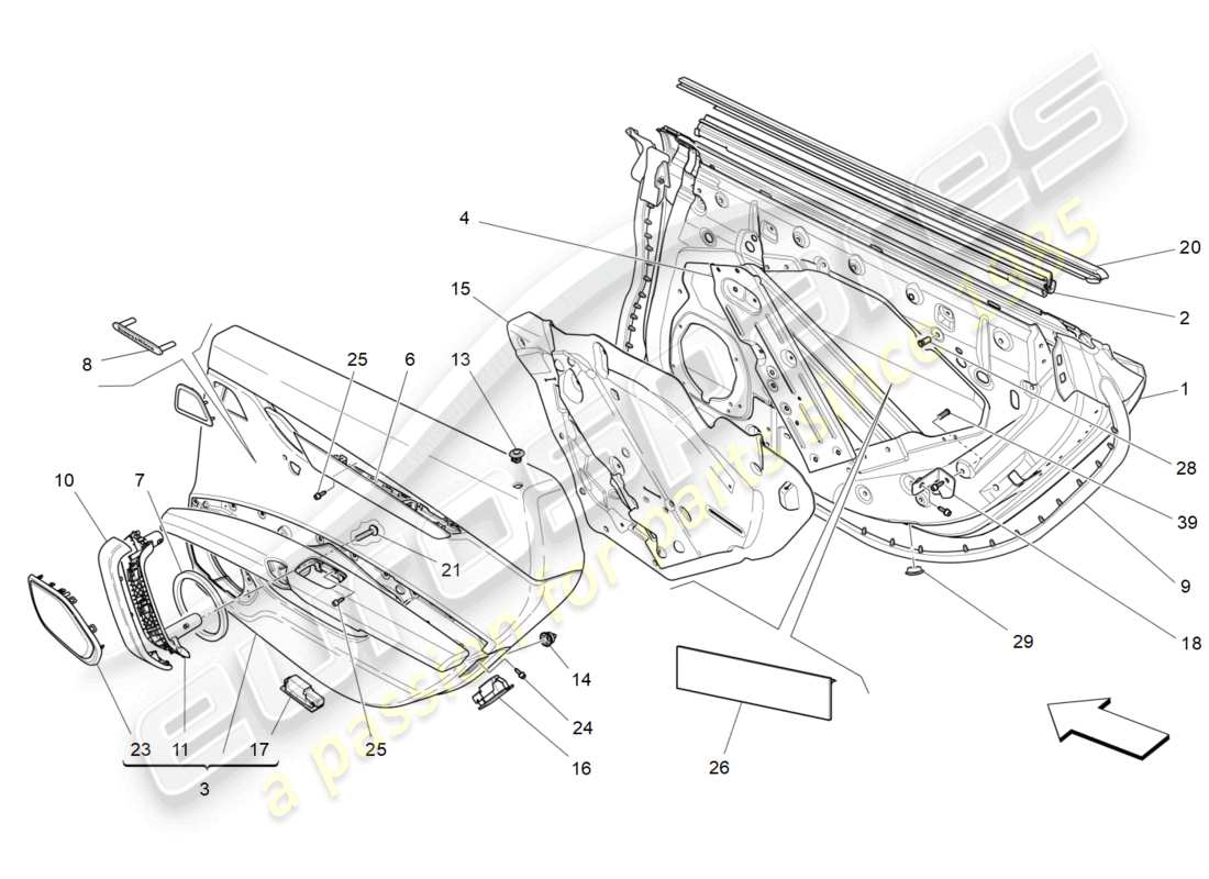 maserati ghibli (2017) rear doors: trim panels parts diagram