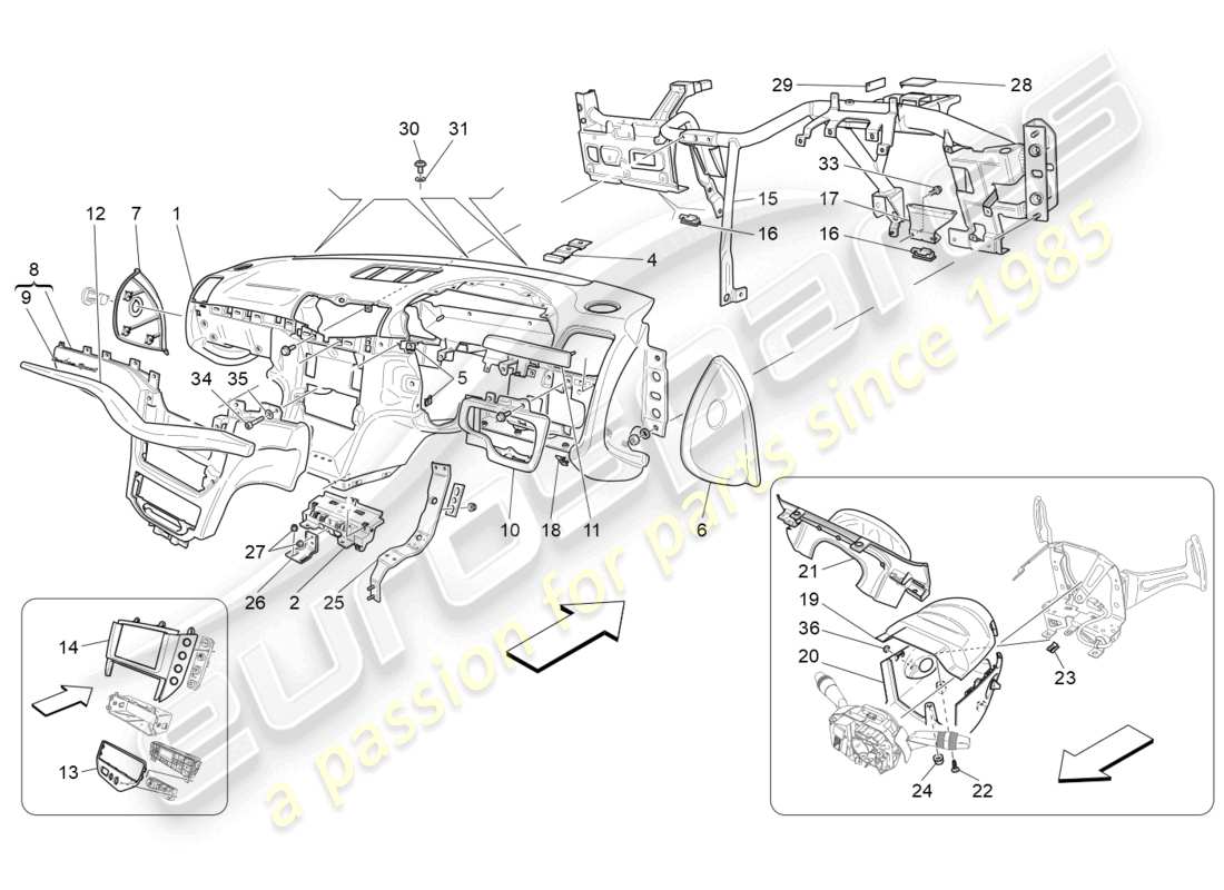 maserati grancabrio mc (2013) dashboard unit parts diagram