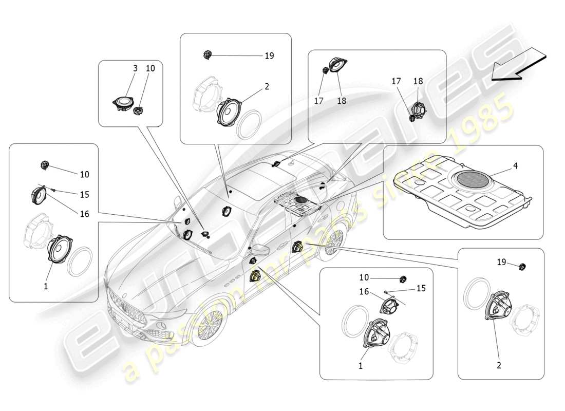 maserati levante modena (2022) sound diffusion system part diagram