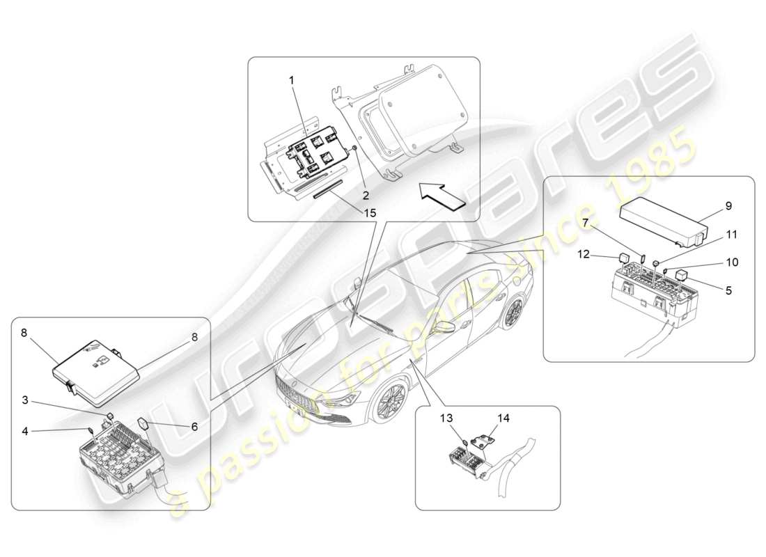 maserati ghibli (2018) relays, fuses and boxes part diagram