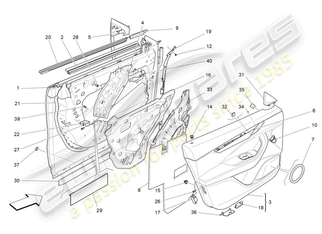 maserati levante modena (2022) front doors: trim panels part diagram