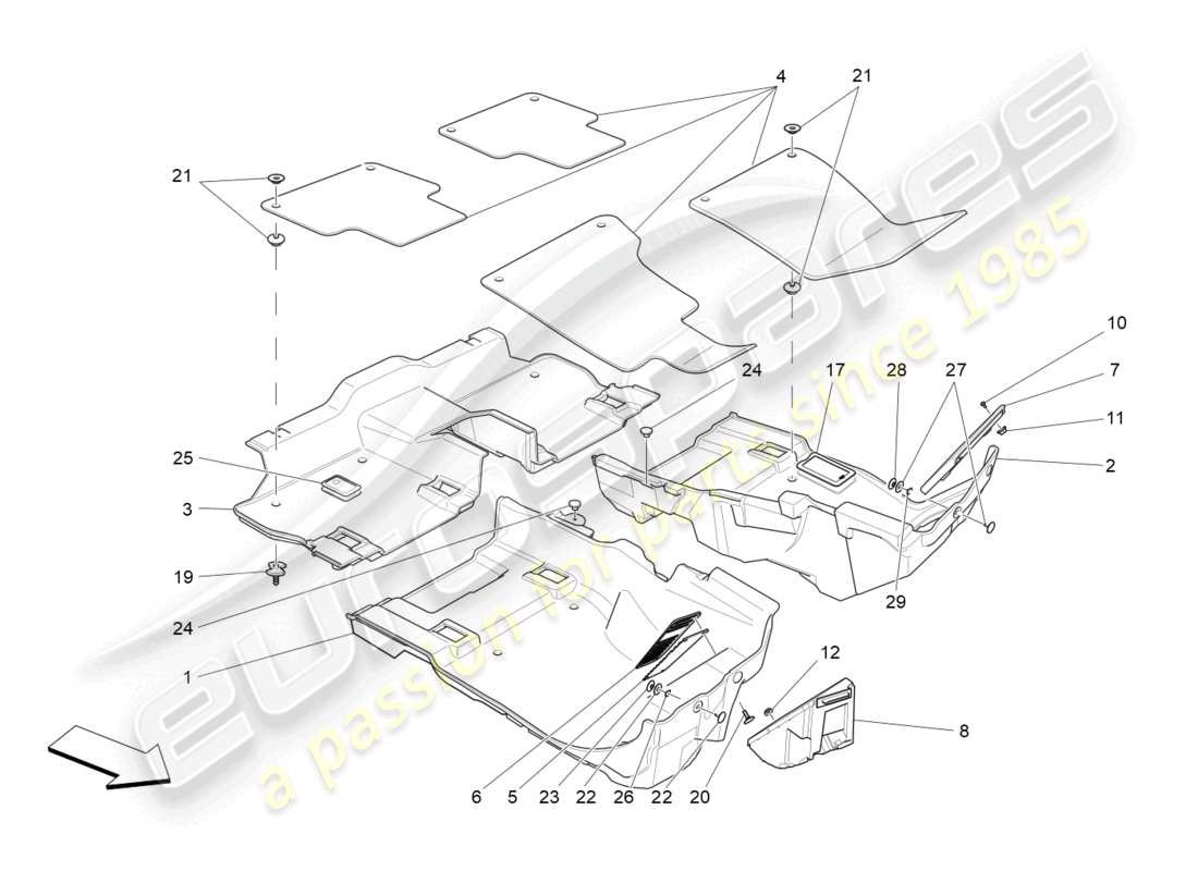 maserati levante trofeo (2020) passenger compartment mats parts diagram