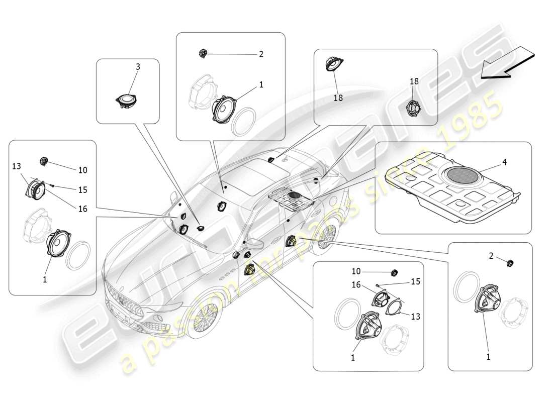 maserati levante modena (2022) sound diffusion system part diagram