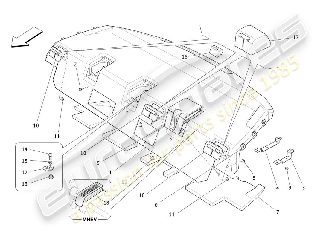 maserati ghibli (2018) rear parcel shelf part diagram