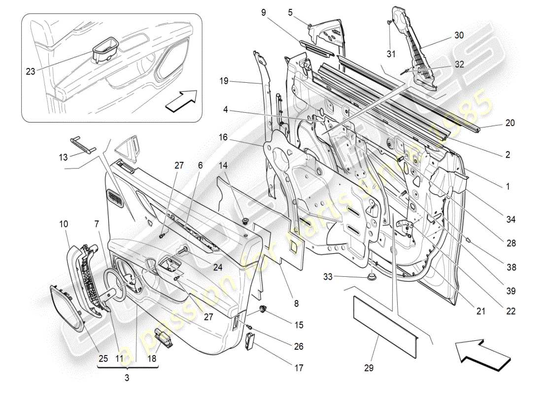 maserati ghibli (2019) front doors: trim panels part diagram
