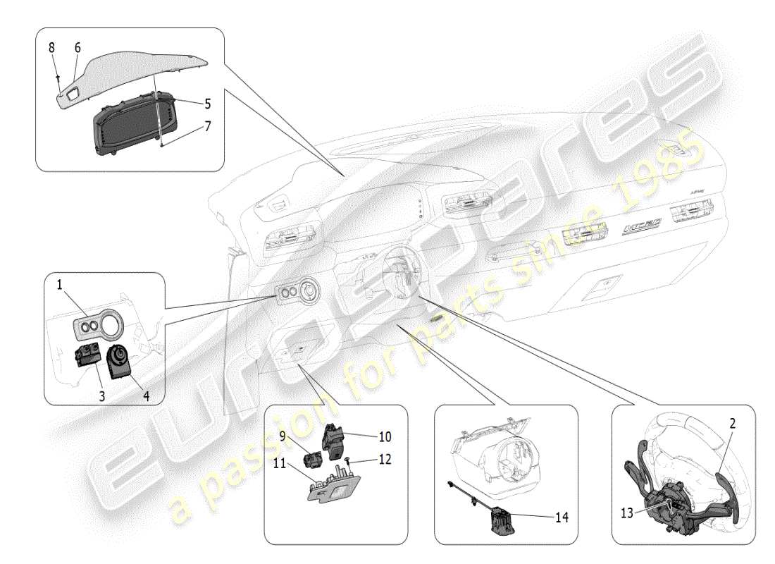 maserati mc20 (2024) dashboard devices parts diagram