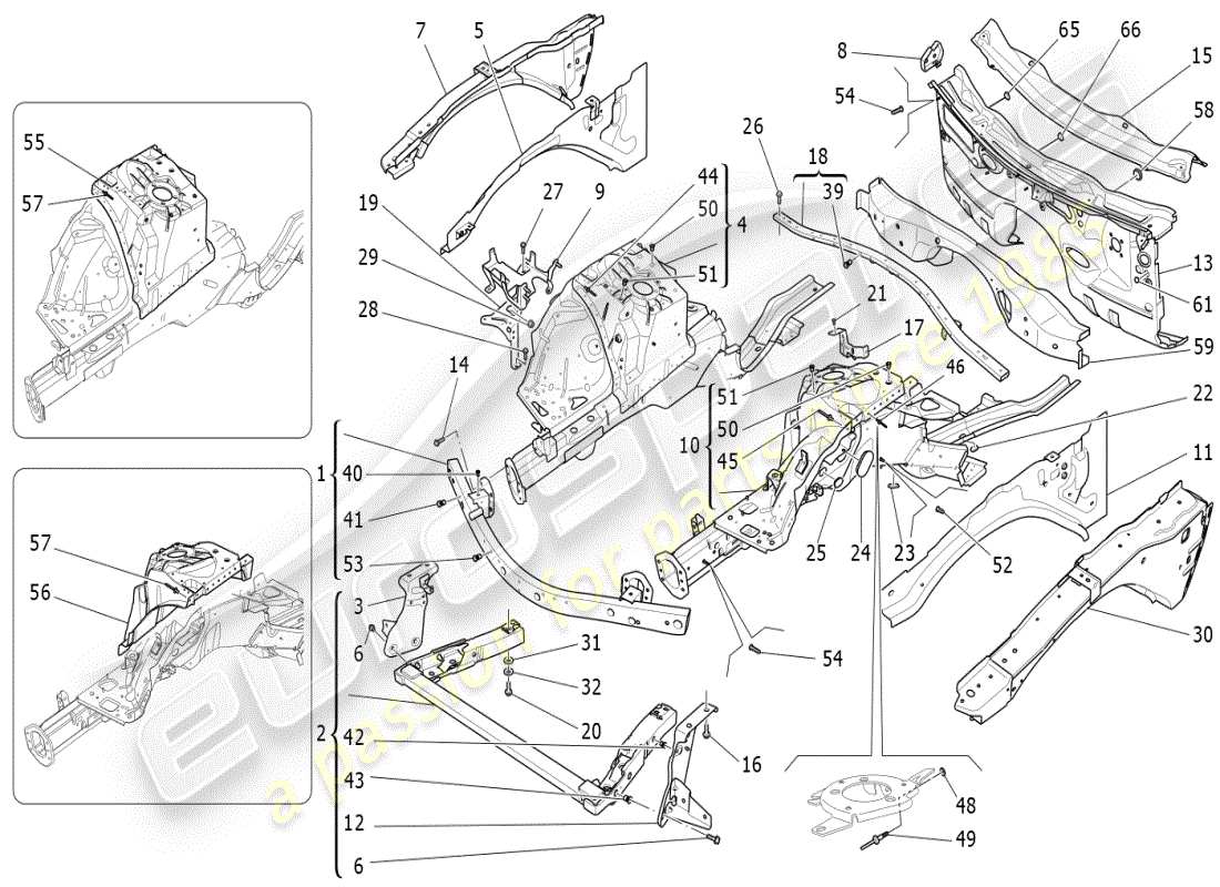 maserati ghibli (2021) front structural frames and sheet panels part diagram