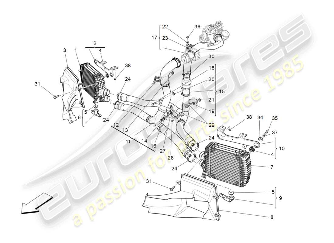 maserati ghibli (2018) intercooler system part diagram