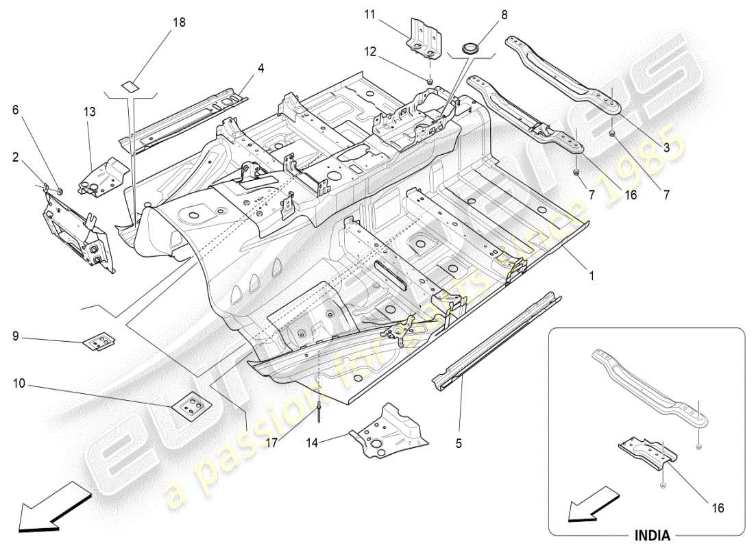 maserati ghibli (2021) central structural frames and sheet panels part diagram