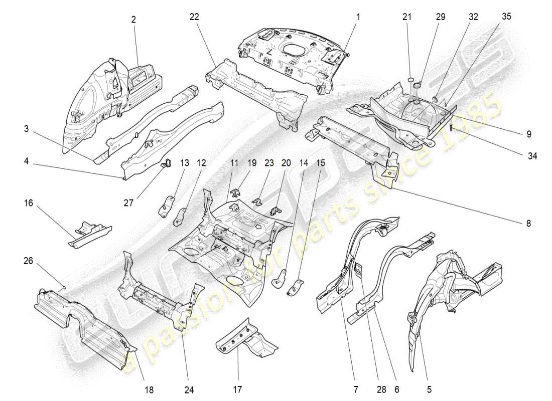 maserati ghibli (2019) rear structural frames and sheet panels part diagram