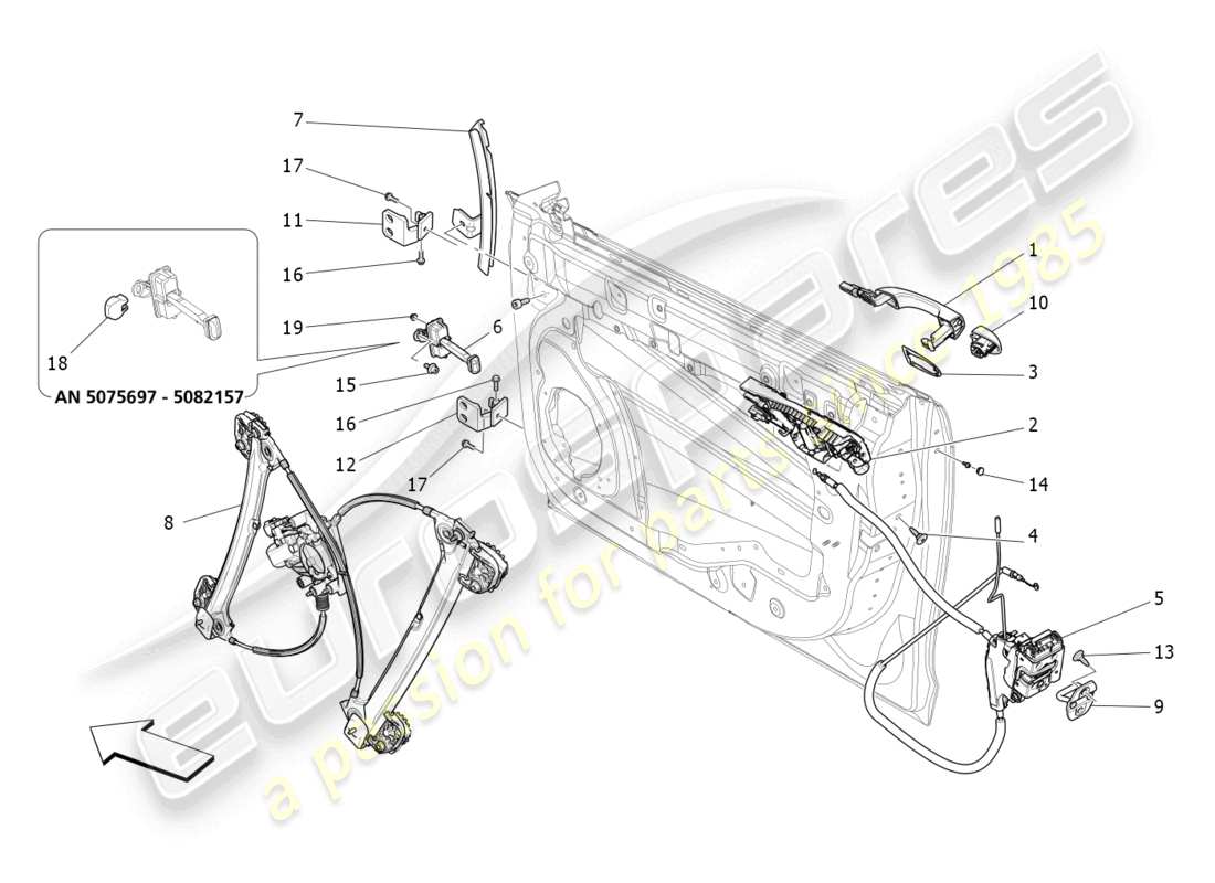 maserati ghibli (2015) front doors: mechanisms part diagram