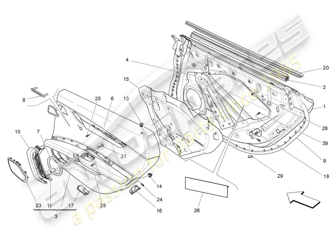 maserati ghibli (2015) rear doors: trim panels parts diagram