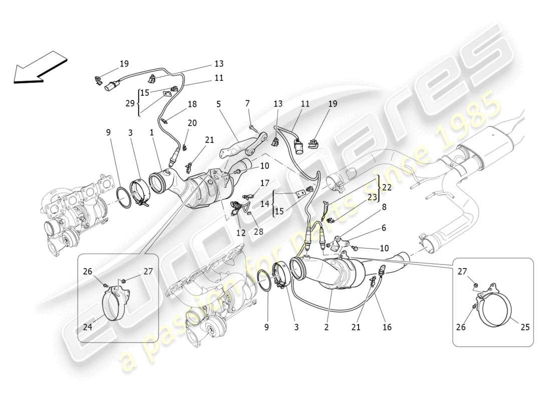 maserati levante trofeo (2020) pre-catalytic converters and catalytic converters parts diagram