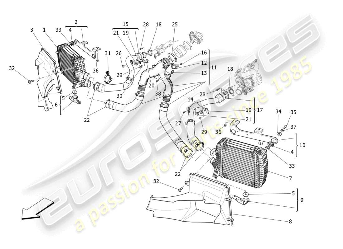 maserati ghibli (2015) intercooler system part diagram