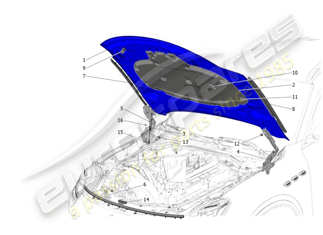 maserati grecale gt (2023) front lid part diagram