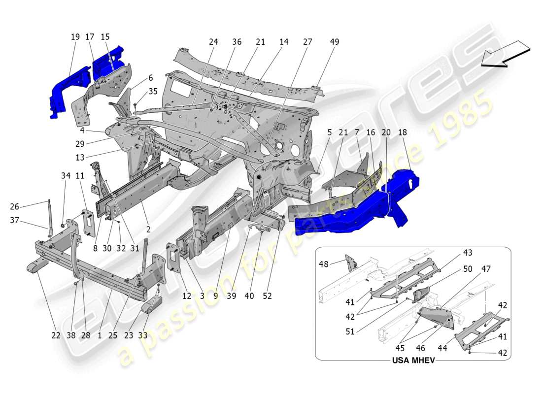 maserati grecale gt (2023) front structural frames and sheet panels part diagram