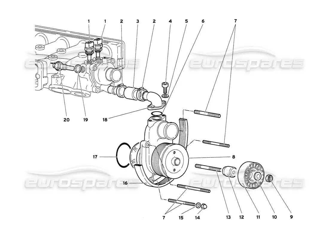 lamborghini diablo 6.0 (2001) water pump parts diagram