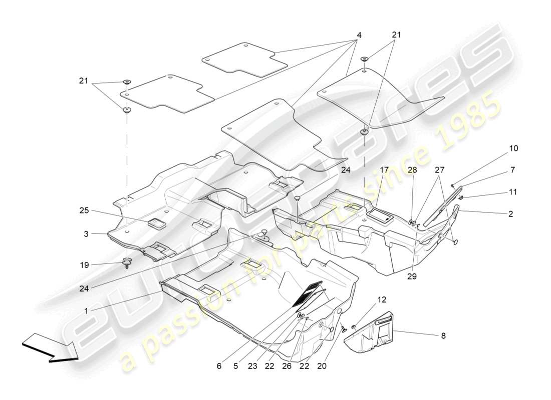 maserati levante (2018) passenger compartment mats part diagram